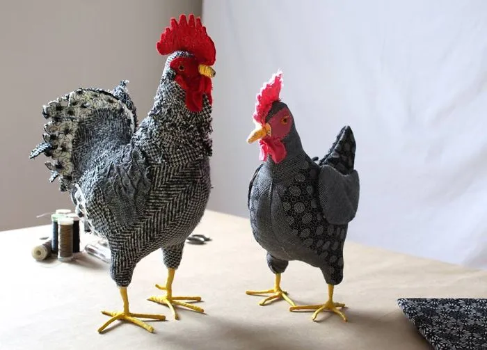 Real Sized Chicken Portraits - Textile Sculptures  By Jenny Of Pet Chicken Ranch