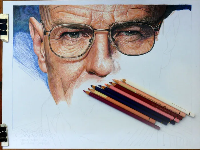 Bryan Cranston (walter White) Drawn With Color Pencils - Progress Images