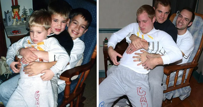 Three Brothers Recreate Their Weirdest Childhood Photos As A Gift For Their Mom