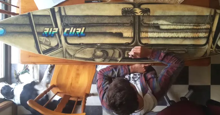 A Time Lapse Video Of Me Drawing On Old Surfboard
