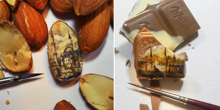 Artist Paints Insanely Small Paintings Onto Food