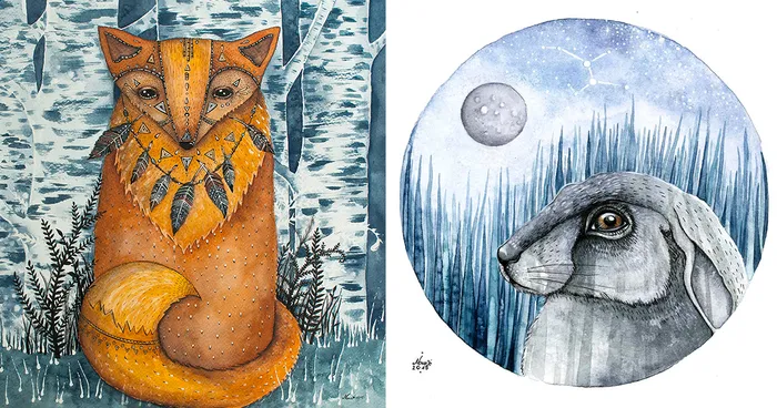 Watercolor And Ink Paintings Of Animals
