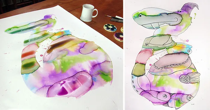 Imagino: I Turn Watercolor Splashes Into Cute Characters