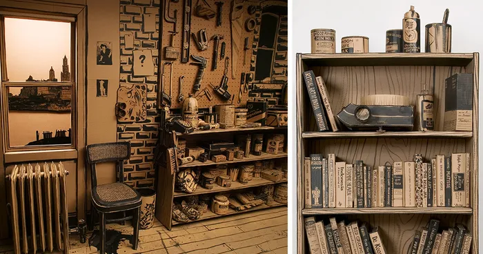 I Made A Full-Scale Artist's Studio Out Of Cardboard, Hot Glue And Black Paint