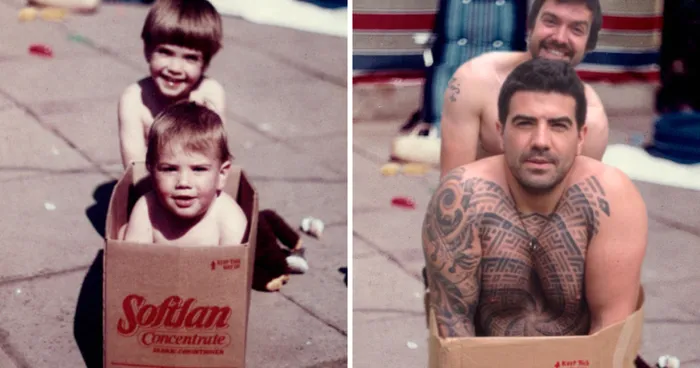 Two Brothers Recreated Their Childhood Photos For Parents' Wedding Anniversary