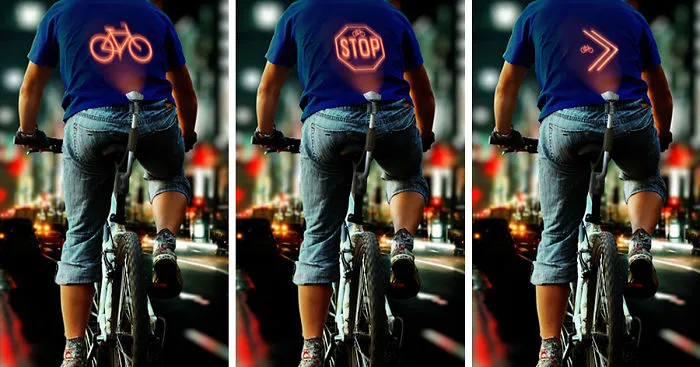 Bicycle-Mounted Device Projects Signals On Cyclists' Backs