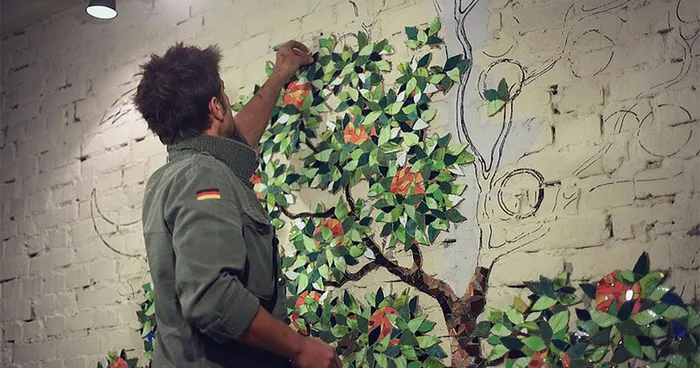 Orange Tree Wall Design From Small Pieces Of Mosaic