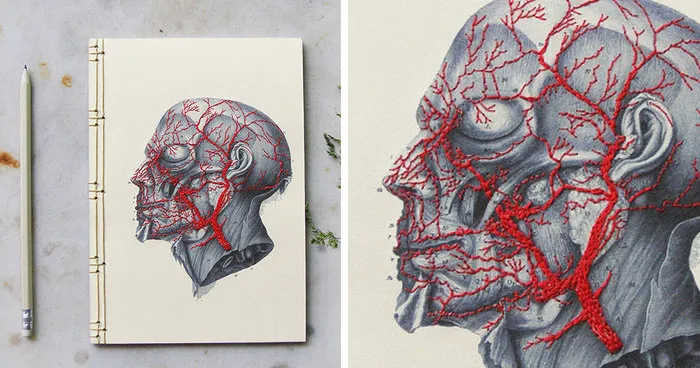 Artist Embroiders Notebook With Veins, Holograms, And Floral Patterns