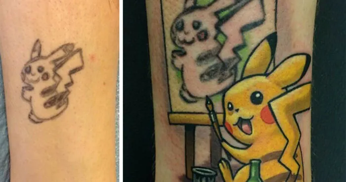 The Best Tattoo Cover-Up Idea Ever Turns Pikachu Into Pikasso