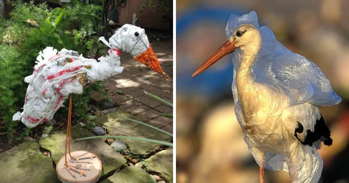 I Created A Recycled Stork Sculpture To Encourage Everyone To Say No To Plastic Bags