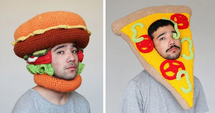 This Guy Crochets Hilarious Food Hats And Wears Them Himself