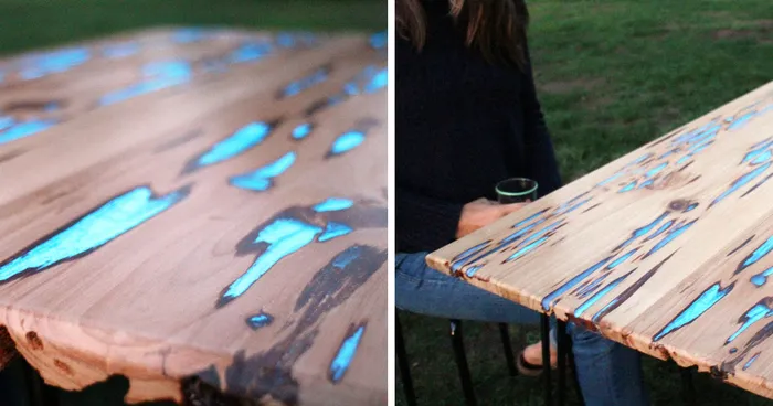 Guy Shows How To Make Glow-In-The-Dark Table With Photoluminescent Resin 