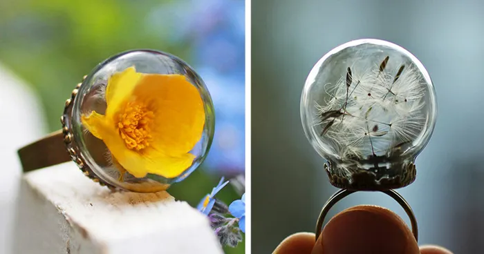 58 Delicate Rings With Magical Scenes Inside Glass Balls