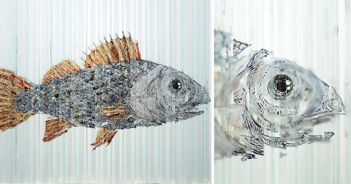 Glass Sculpture Made Of 160 Hand Painted Glass Strips Reveals Four Hidden Animals When Rotated