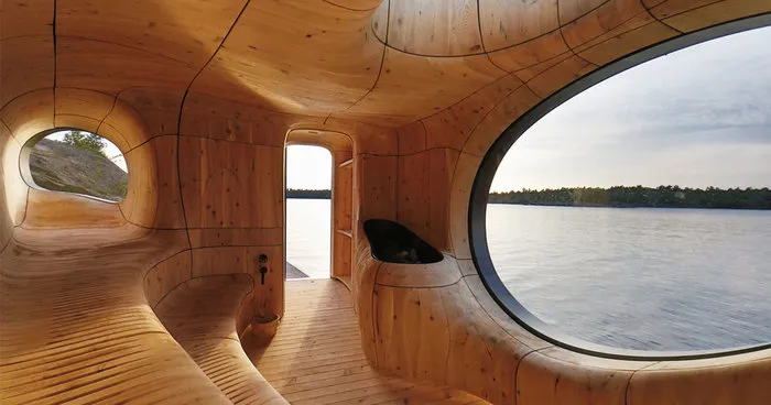 Elegant Grotto Sauna In Canada With A Stunning Window View
