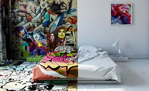 Half White, Half Graffiti: Designer Splits Hotel Room Into Two Worlds