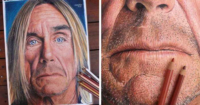 I Drew Iggy Pop Portrait With Color Pencils