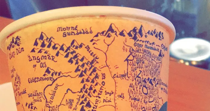Guy Spends 5 Hours Drawing Detailed Map of Middle-Earth From Lord of the Rings On A Starbucks Coffee Cup