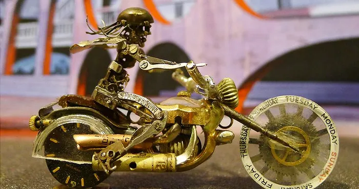 These Guys Made A Motorcycle And Rider Completely Out Of Vintage Watch Parts