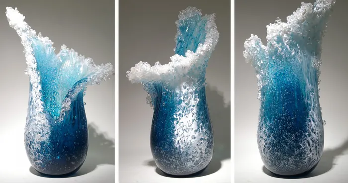 Majestic Ocean Wave Vases By Hawaiian Artist Duo