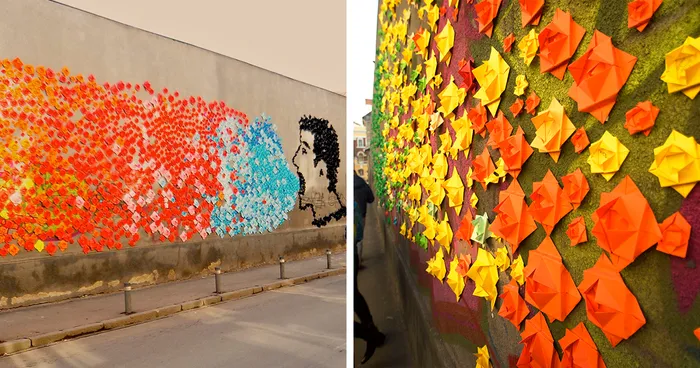 This Wall In Romania Was Covered With Over 15,000 Origami Pieces For The No Hate Speech Movement