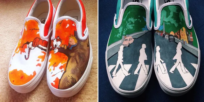 Hand-Painted Shoes With Calvin And Hobbes, The Beatles, And Other Pop Culture Icons