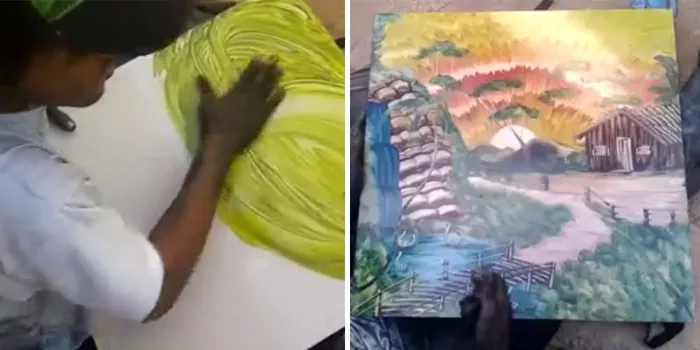 Guy On The Street Finger-Paints A Spectacular View In Just 9 Minutes