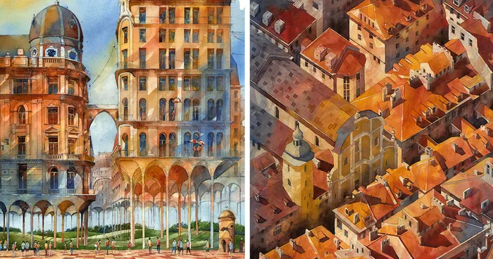 Surreal Watercolor Paintings Of Warsaw By Tytus Brzozowski