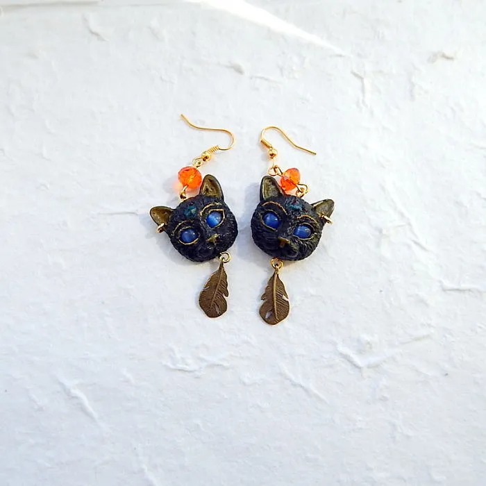 Bastet Earrings, Black Cat Earrings, Handmade Jewelry