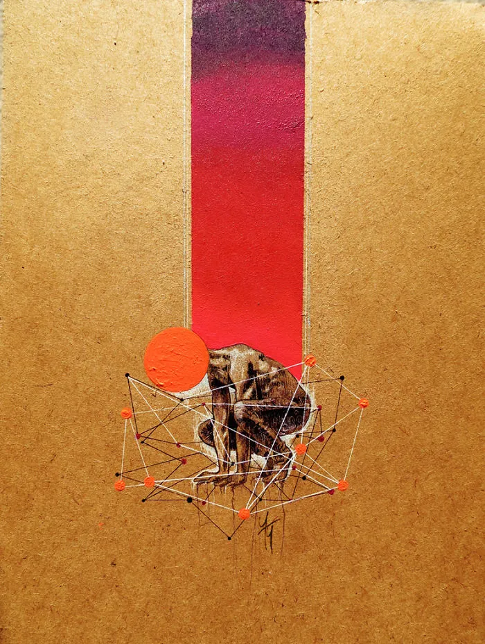 My Art Illustration On Wood ! Title : "alone"