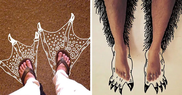 I Add Weird Illustrations To Photos Of My Friends' Feet