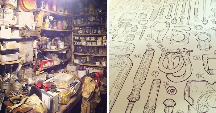 Artist Celebrates Late Grandfather By Drawing Each Of The 100,000+ Items He Left In His Toolshed