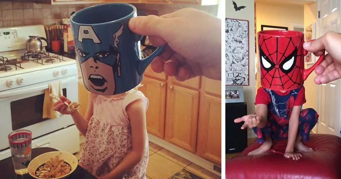 Creative Dad Turns His Kids Into Superheroes With Pop-Culture Mugs