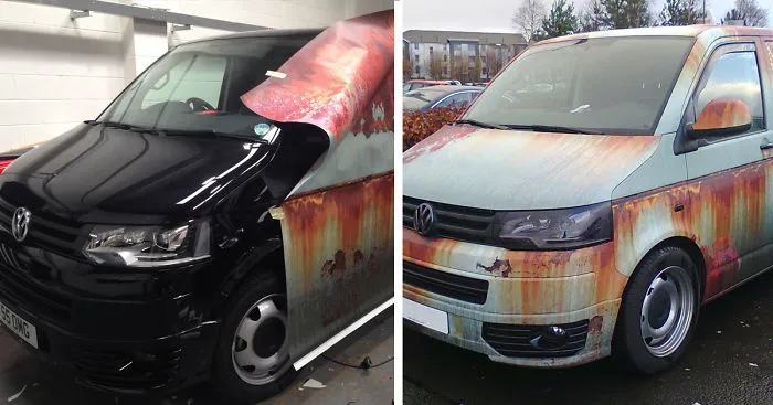 New Car Covered In Rust Camouflage To Protect It From Thieves