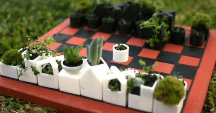 We 3D-Printed A Chess Set With Tiny Flower Pots As Chess Pieces