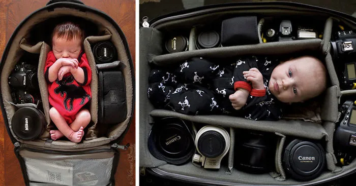 Photographers Take Adorable Pics Of Their Babies Sleeping In Camera Bags