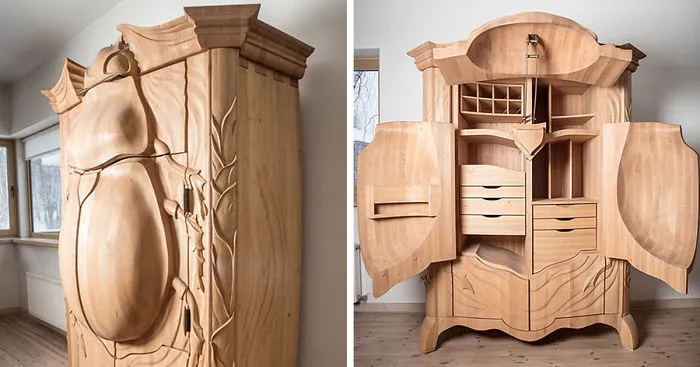 Latvian Artist Carves Wood Cabinet In Shape Of Giant Beetle