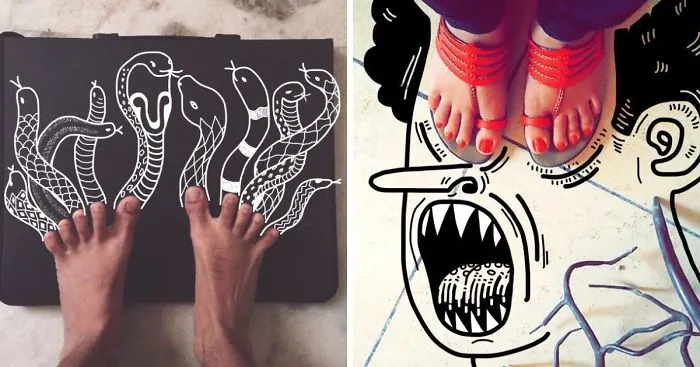 I Add Weird Illustrations To Photos Of My Friends’ Feet (part 2)