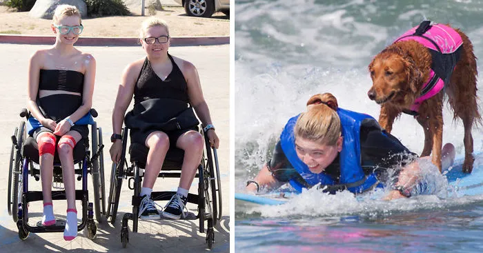 Two Sisters With Same Terminal Illness Catch Waves With My Surfing Dog
