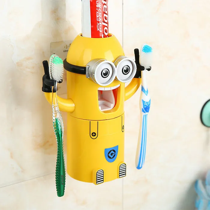 Minions Toothbrush Holder And Toothpaste Dispenser And Magnetic Brush Cup