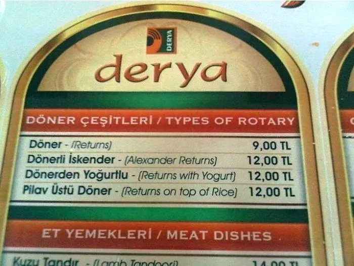 Alexander Will Return With Yogurt! - From Menu Of A Turkish Restaurant