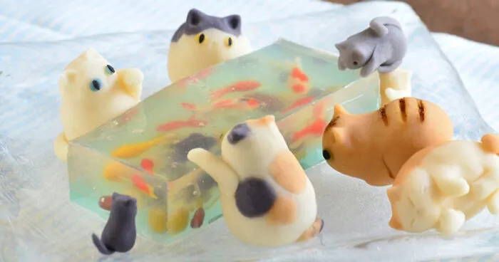 Candy Cats Trying To Catch Goldfish Stuck In Jelly Created By Mother-Daughter Duo