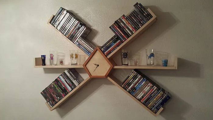 Handcrafted Pentahex Osage Orange Clock & Maple Display Shelf
