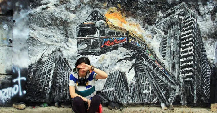 I Recycle Garbage Bags Into Graffiti-Like Street Art