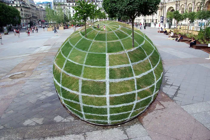 3d Grass Globe Illusion At Paris City Hall