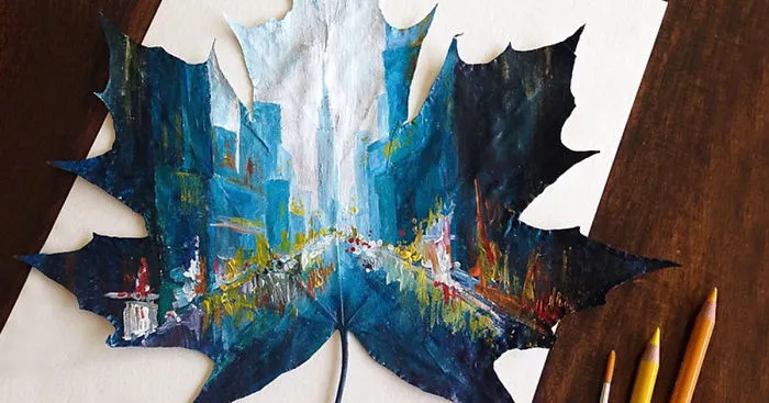 Self-Taught Polish Artist Uses Fallen Autumn Leaves As Canvases For Her Paintings