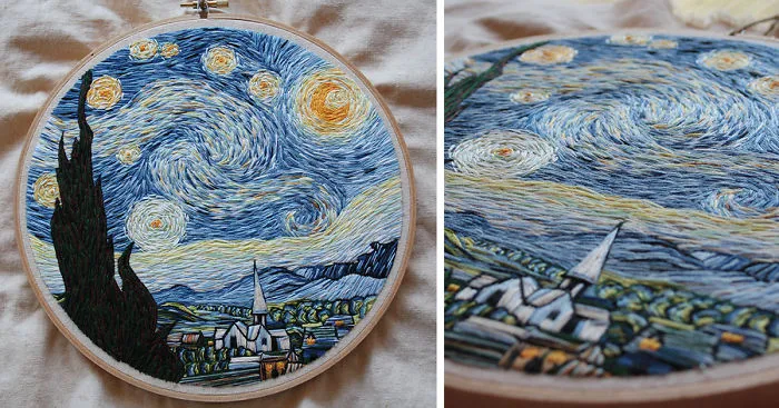I Recreated Van Gogh's 'Starry Night' Using Only Needle And Thread