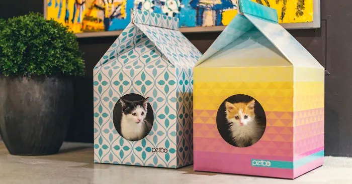 These Eco-Friendly Cat Playhouses Look Like Big Milk Cartons