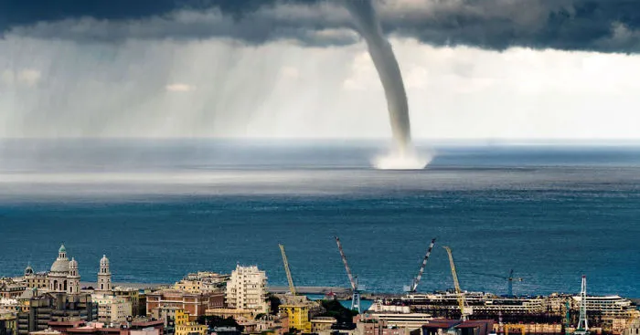 Russian Tourist Captures Incredible Moment A Giant Waterspout Twister Descends On Genoa