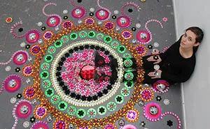 Artist Puts 1000s Of Glittering Gems On Floors, Walls, and People To Create Kaleidoscopic Mandala Art